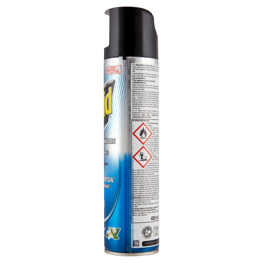 Raid Mosche e Zanzare Spray Aqua Base Insetticida, Antizanzare e Antimosche,  Azione Rapida, 400 ml